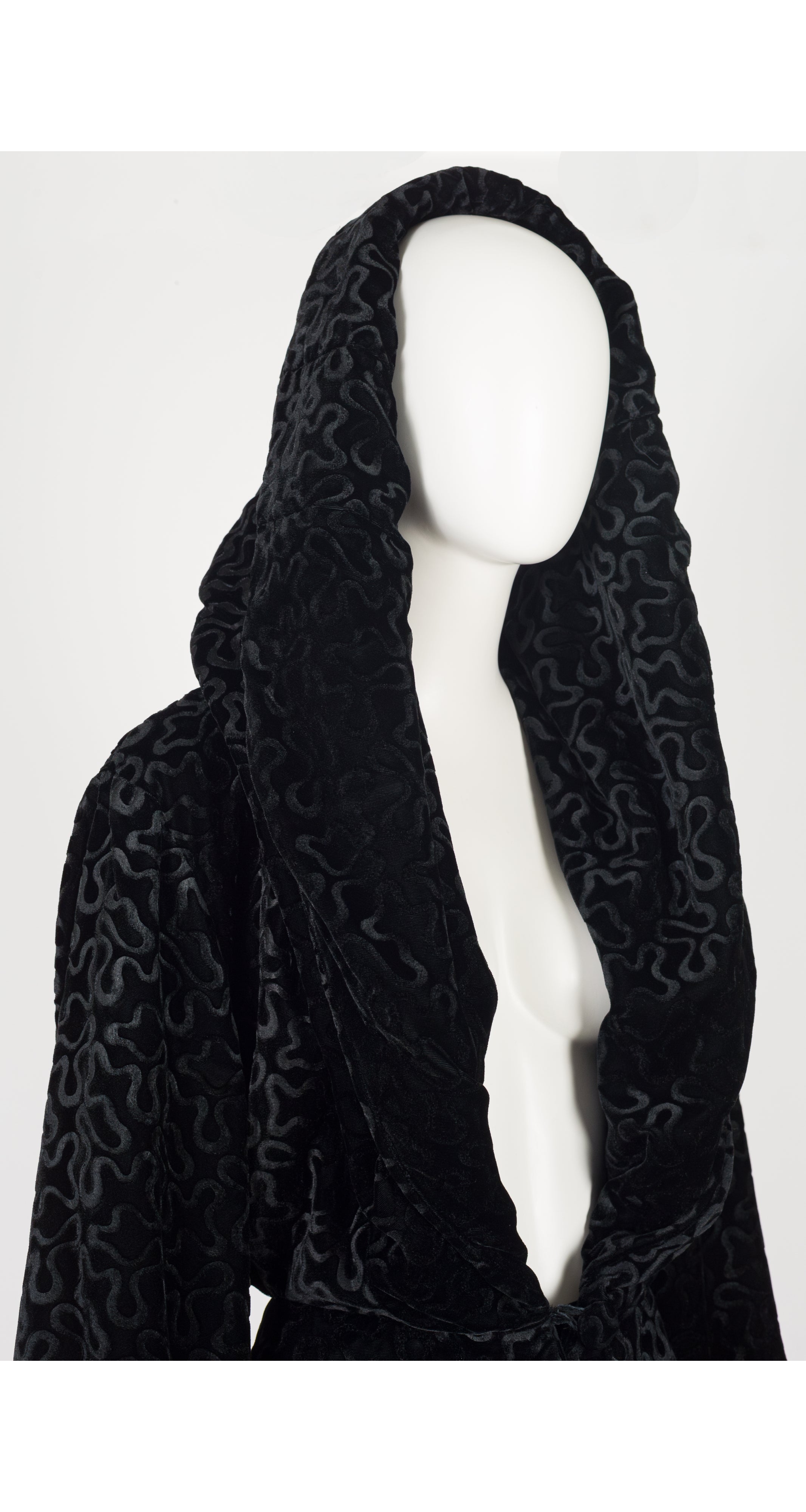 1980s Black Burnout Velvet Shawl Collar Skirt Suit