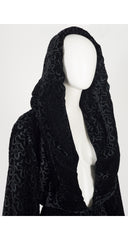 1980s Black Burnout Velvet Shawl Collar Skirt Suit