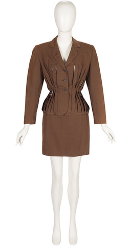 1980s Carwash Brown Cotton Mini Skirt Suit