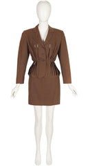1980s Carwash Brown Cotton Mini Skirt Suit