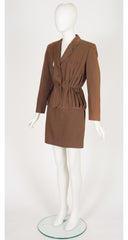 1980s Carwash Brown Cotton Mini Skirt Suit