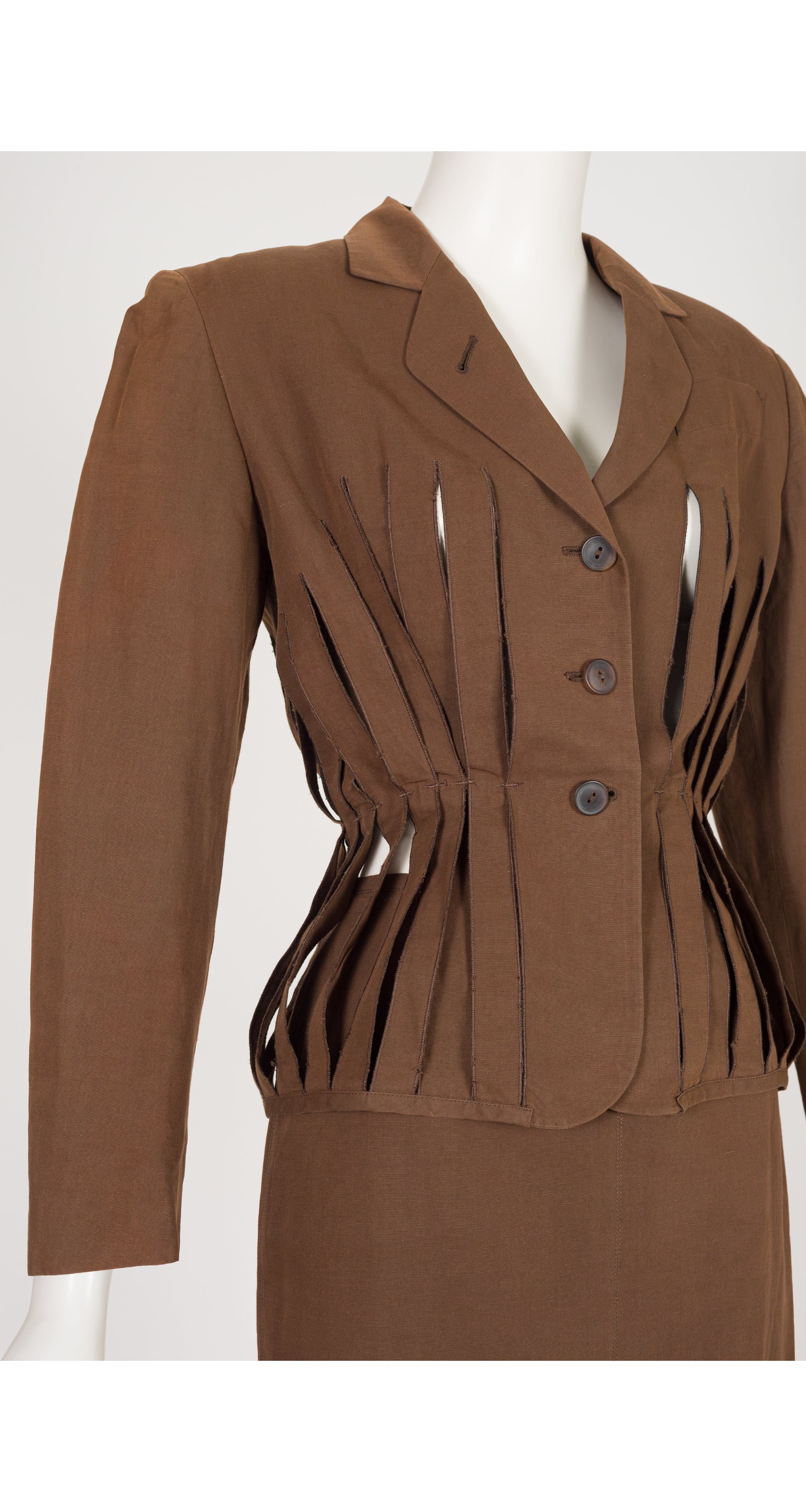 1980s Carwash Brown Cotton Mini Skirt Suit