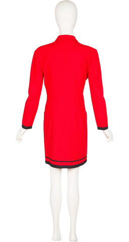 1990s Red Wool Crepe Double-Breasted Coat Dress