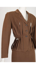 1980s Carwash Brown Cotton Mini Skirt Suit