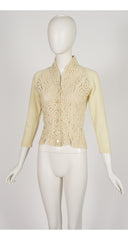1950s Ivory Soutache Lace Wool Cardigan Sweater