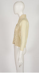 1950s Ivory Soutache Lace Wool Cardigan Sweater