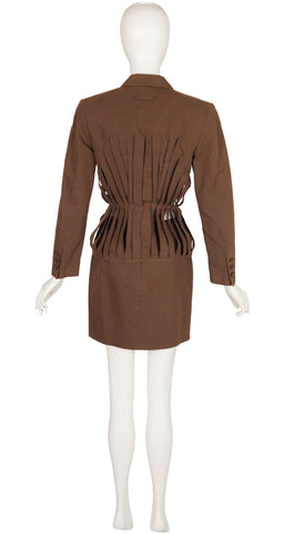 1980s Carwash Brown Cotton Mini Skirt Suit