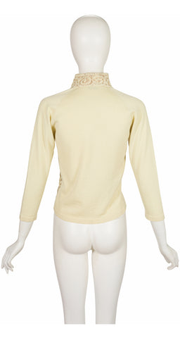 1950s Ivory Soutache Lace Wool Cardigan Sweater