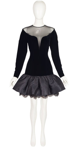 1992-93 F/W Black Velvet Plunge Neck Tutu Dress