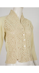 1950s Ivory Soutache Lace Wool Cardigan Sweater