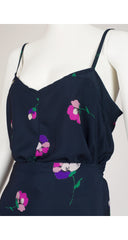 1979 S/S Floral Navy Silk Top & Wrap Skirt Set