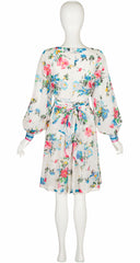 Back of 1970s Albert Nipon Floral White Cotton Vintage Dress 