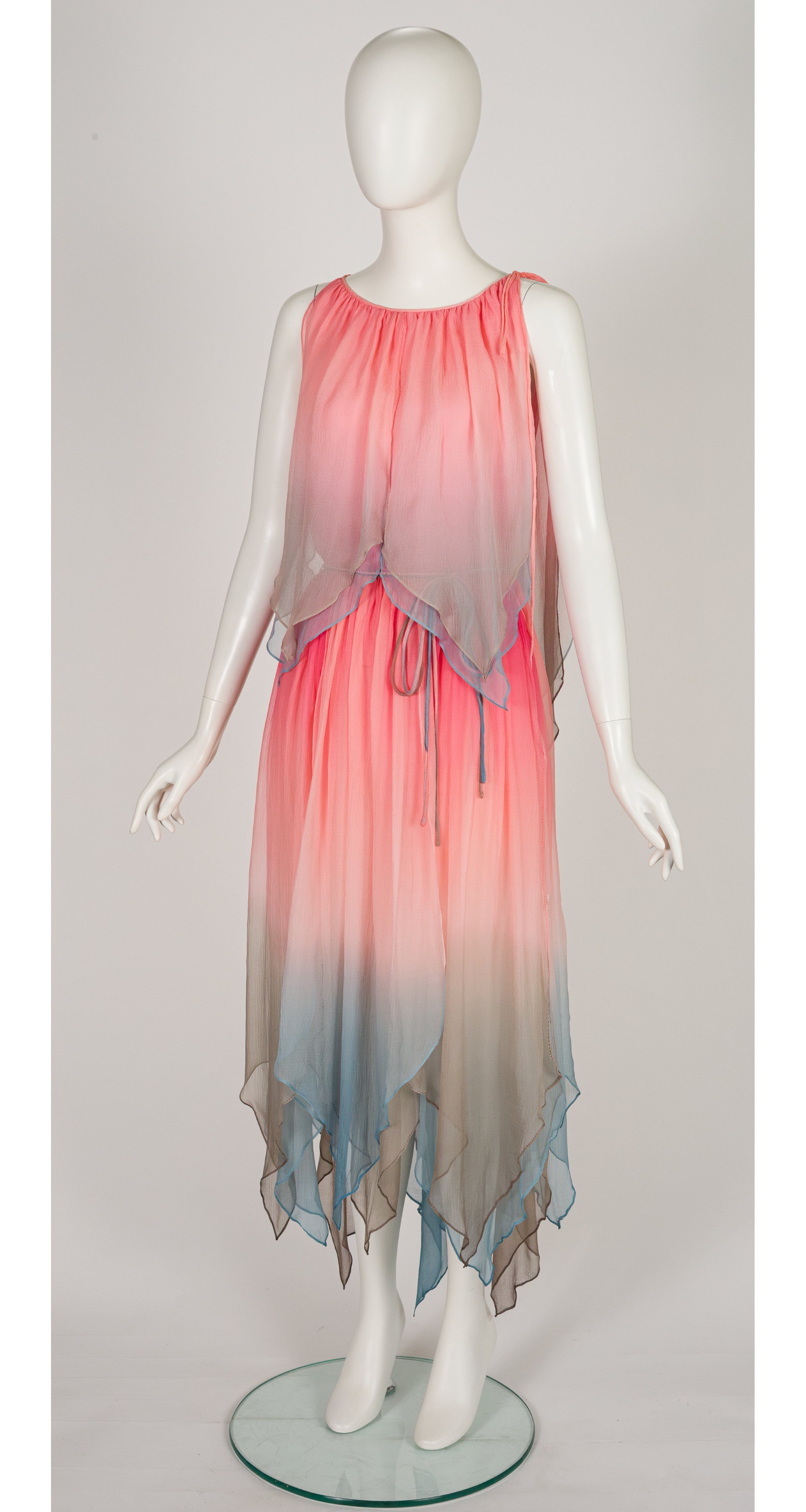 1978 S/S Ombré Silk Chiffon Handkerchief Hem Dress