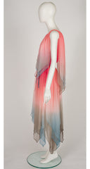 1978 S/S Ombré Silk Chiffon Handkerchief Hem Dress