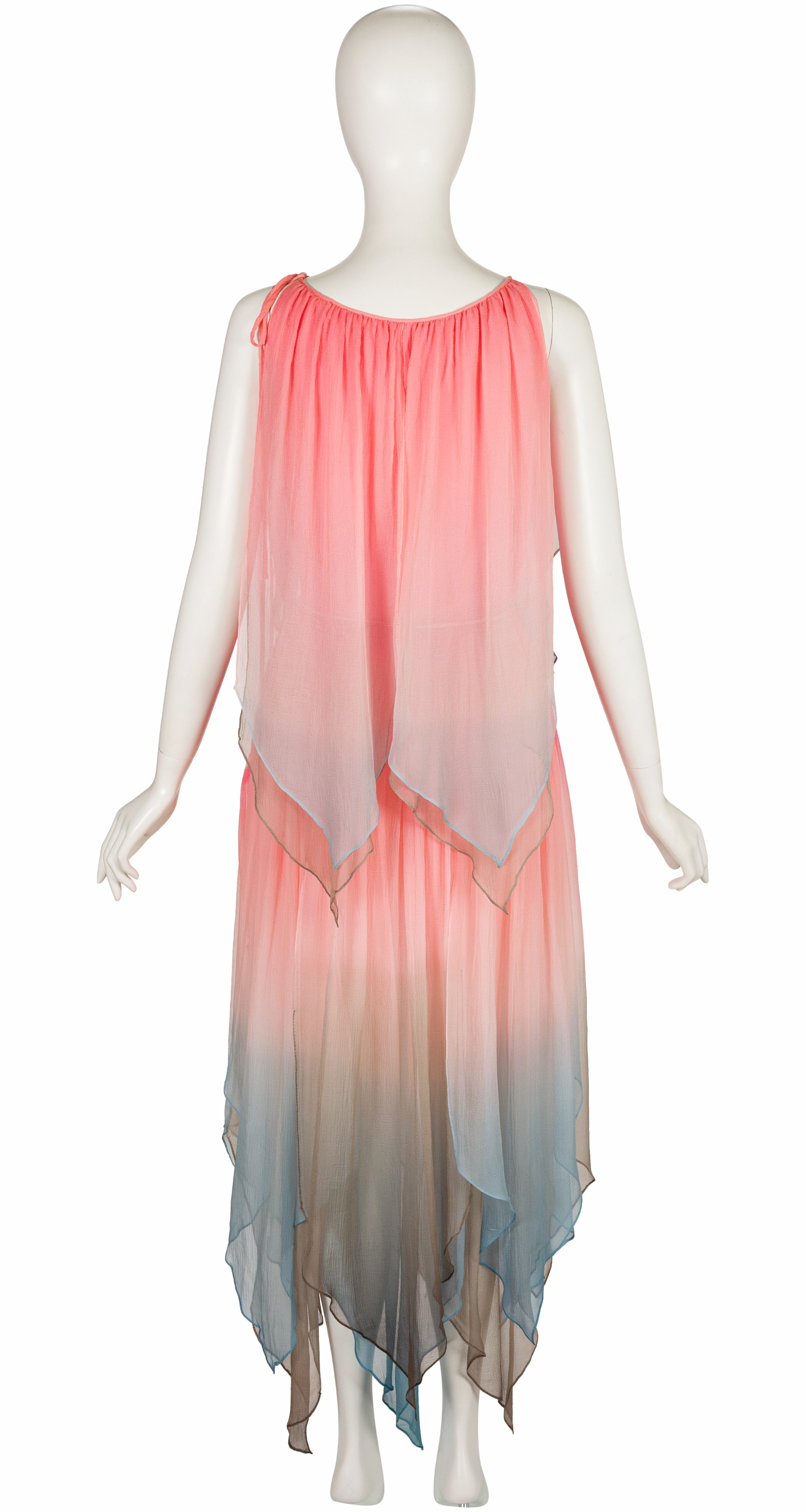 1978 S/S Ombré Silk Chiffon Handkerchief Hem Dress