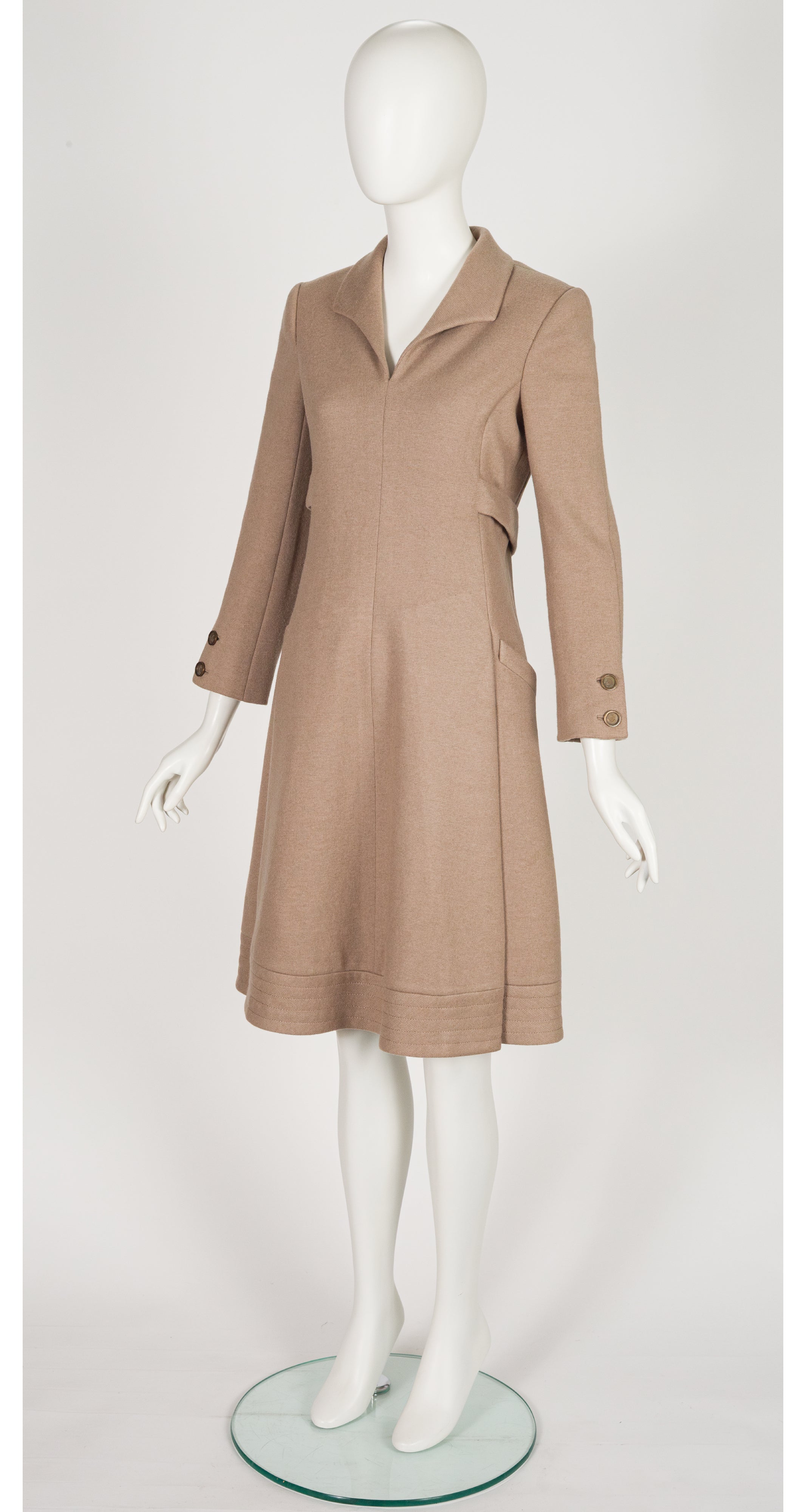 1970s Beige Wool Collared A-Line Dress