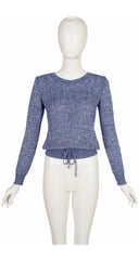 1970s Logo Blue Marled Wool Drawstring Sweater