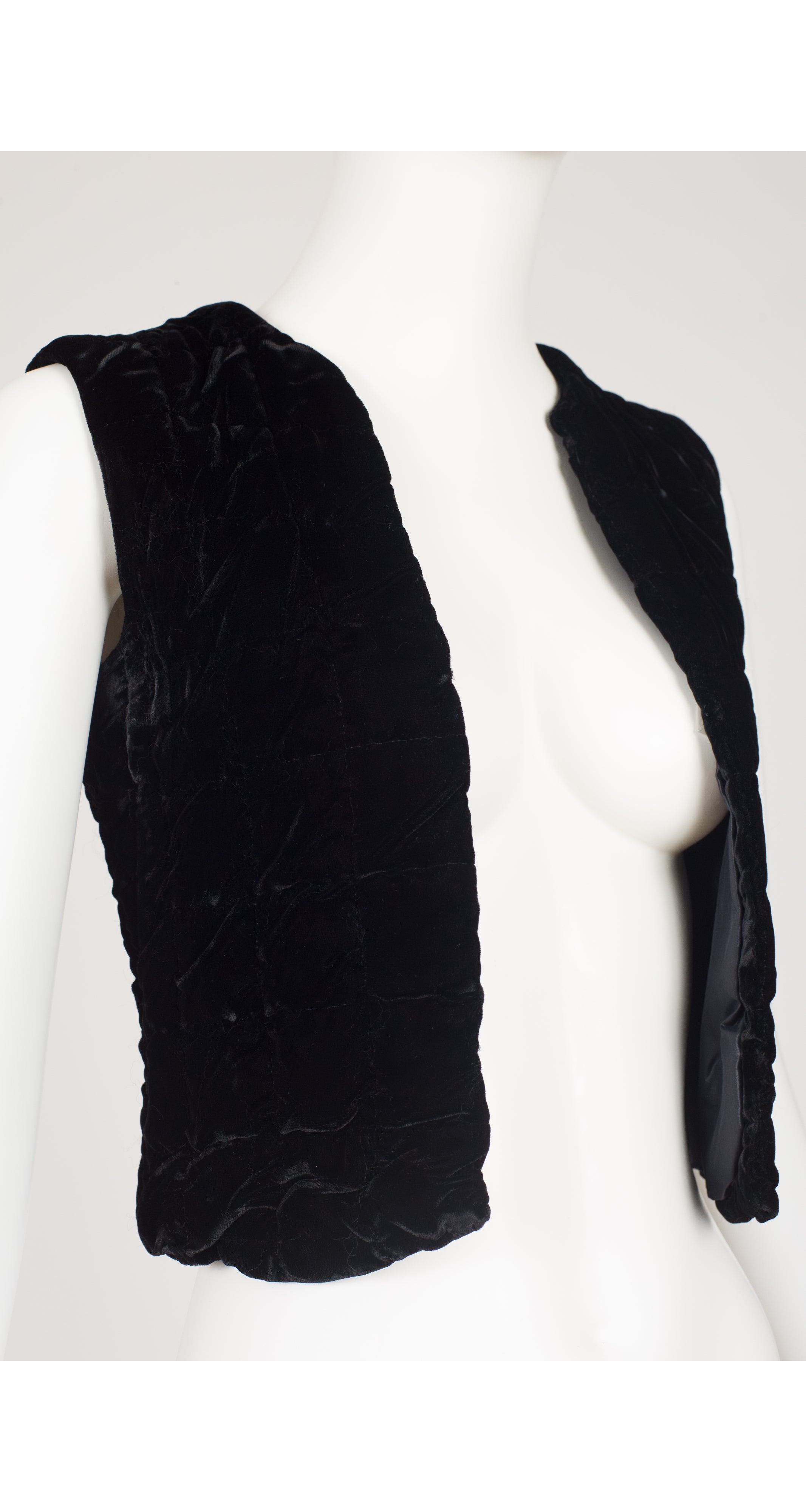 1970s Quilted Black Velvet Cropped Vest
