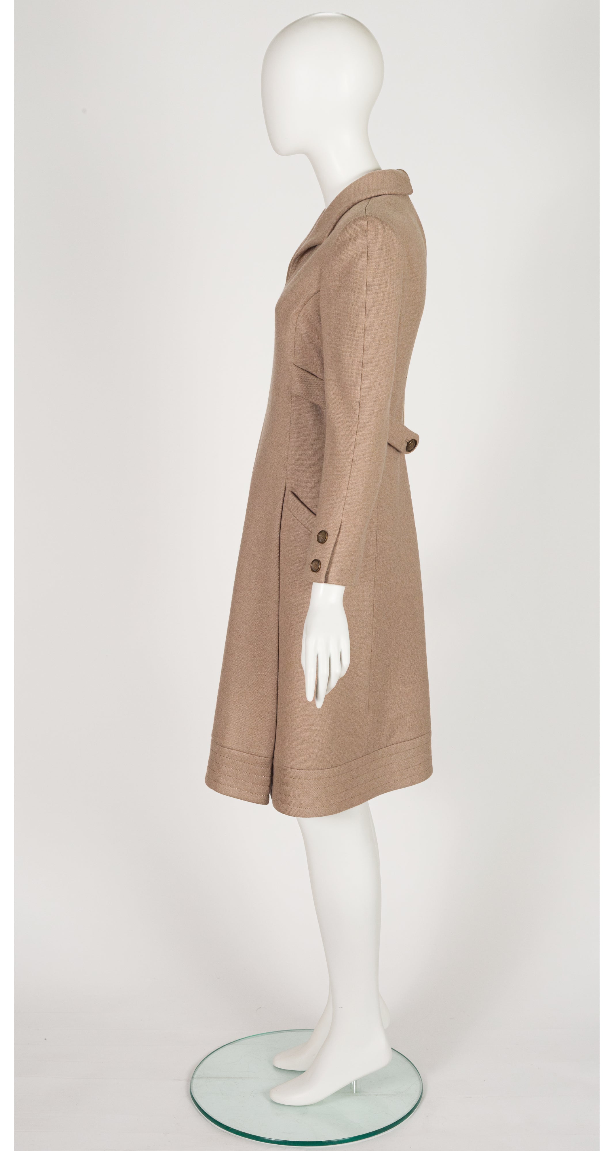 1970s Beige Wool Collared A-Line Dress