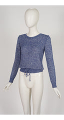 1970s Logo Blue Marled Wool Drawstring Sweater