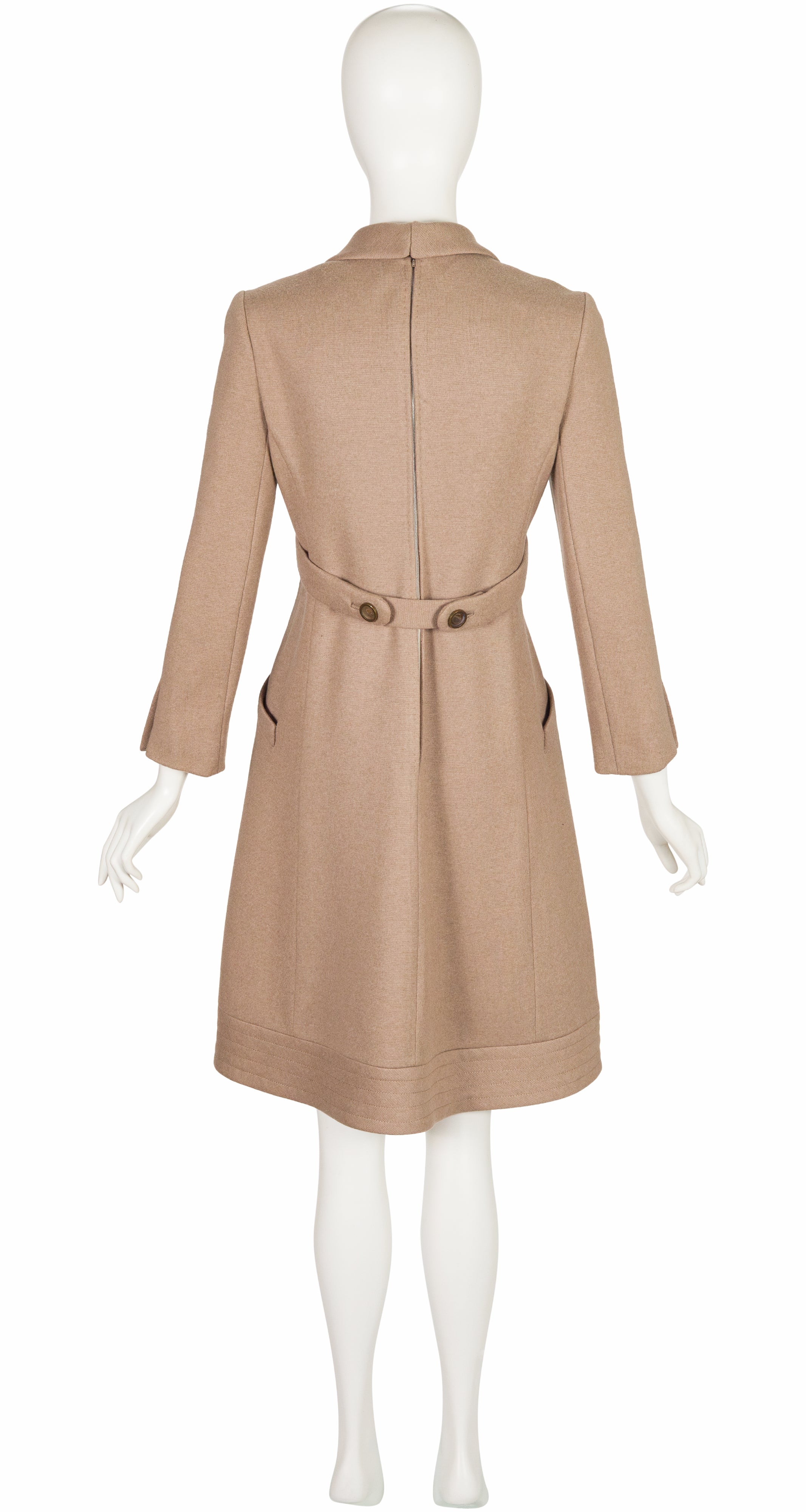 1970s Beige Wool Collared A-Line Dress
