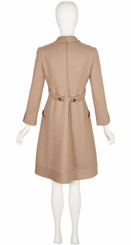 1970s Beige Wool Collared A-Line Dress
