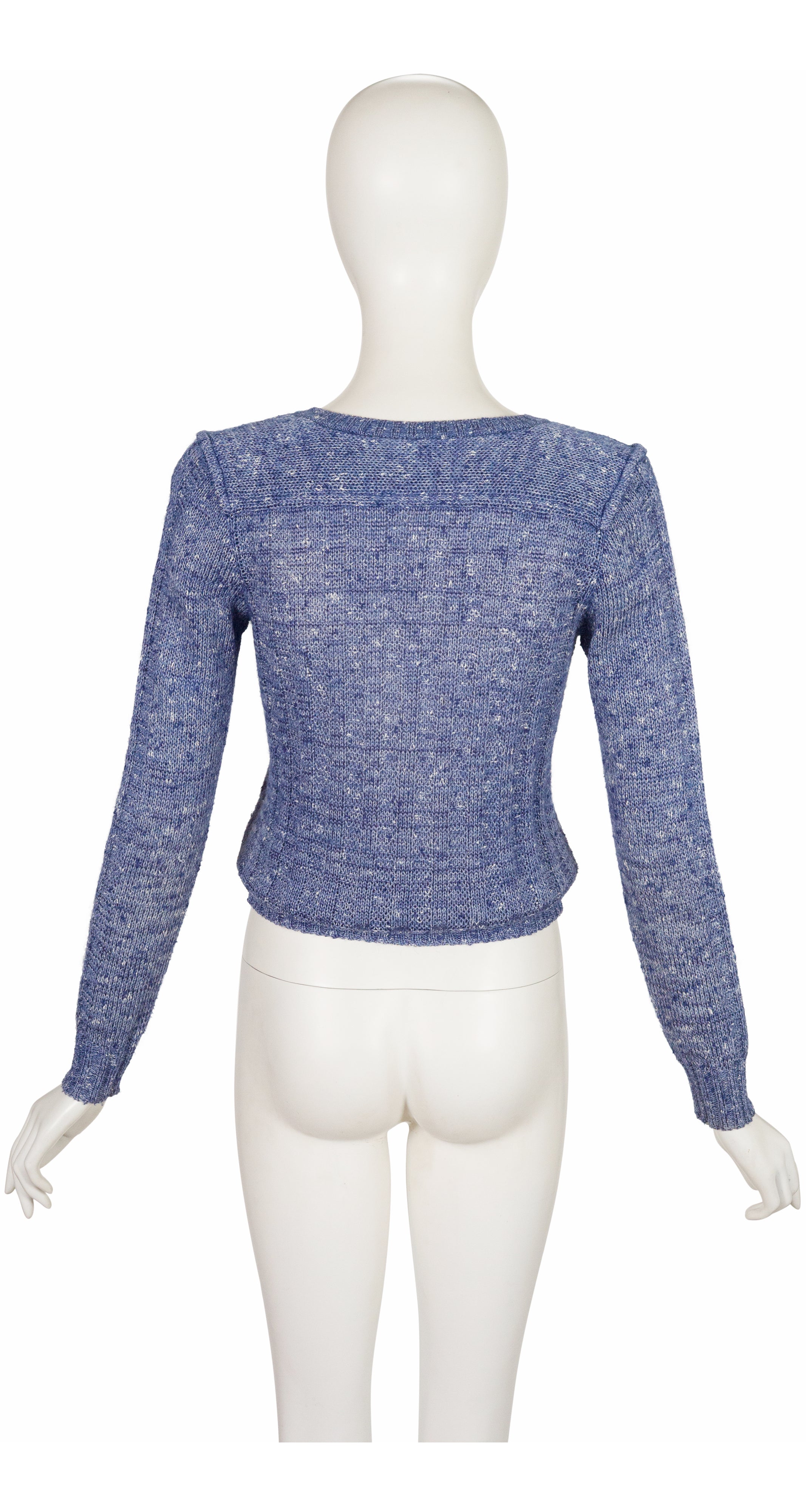 1970s Logo Blue Marled Wool Drawstring Sweater
