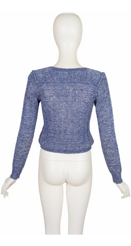 1970s Logo Blue Marled Wool Drawstring Sweater