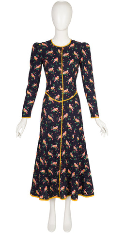 1971 S/S Canary Print Black Cotton Dress