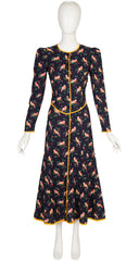 1971 S/S Canary Print Black Cotton Dress