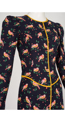 1971 S/S Canary Print Black Cotton Dress