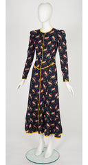 1971 S/S Canary Print Black Cotton Dress