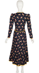 1971 S/S Canary Print Black Cotton Dress