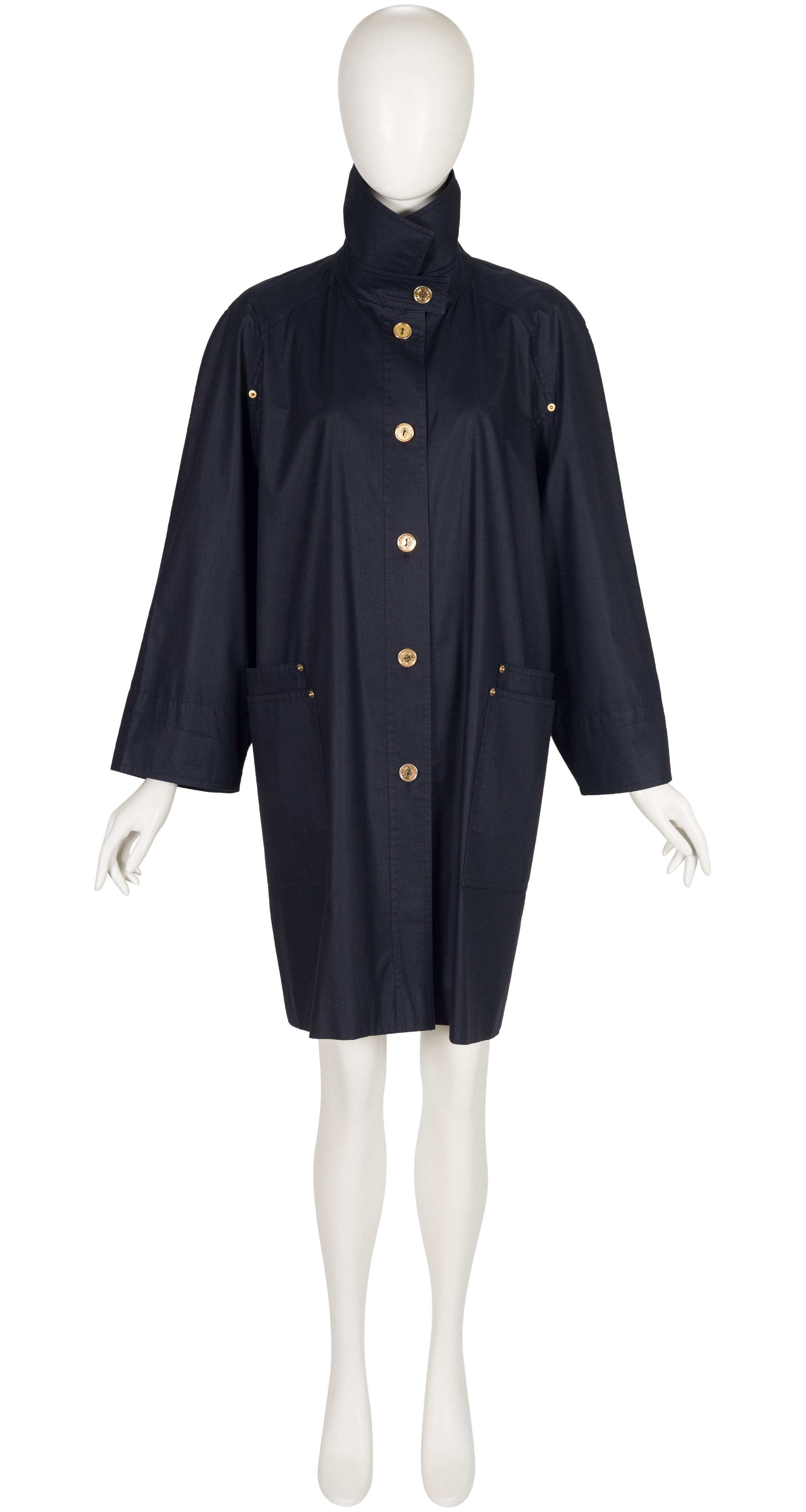 1980s Navy Cotton Box-Cut Trench Coat