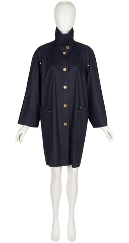 1980s Navy Cotton Box-Cut Trench Coat