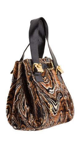 1970s Brown Marbled Velvet Top-Handle Bag