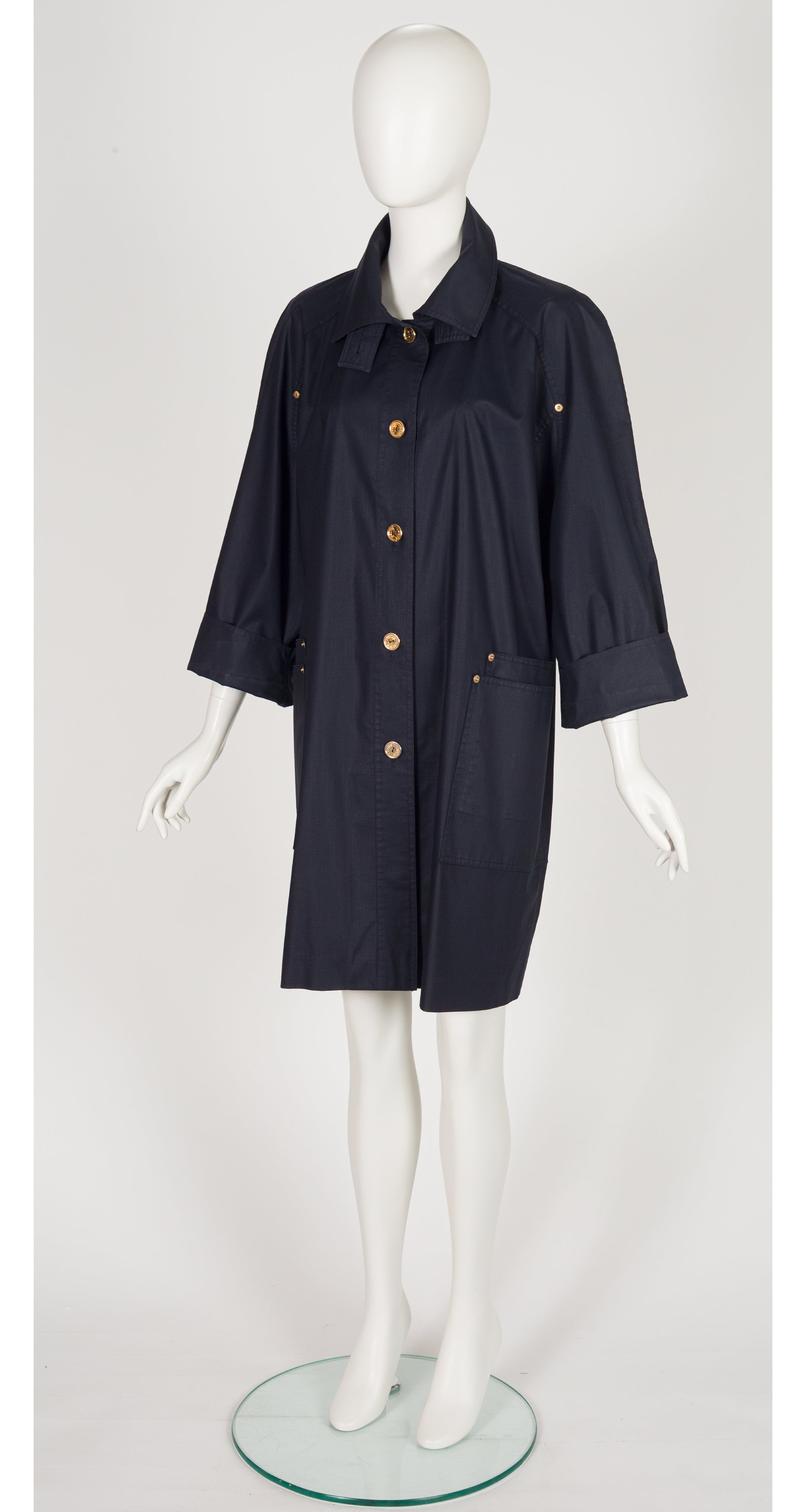 1980s Navy Cotton Box-Cut Trench Coat