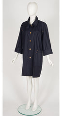 1980s Navy Cotton Box-Cut Trench Coat