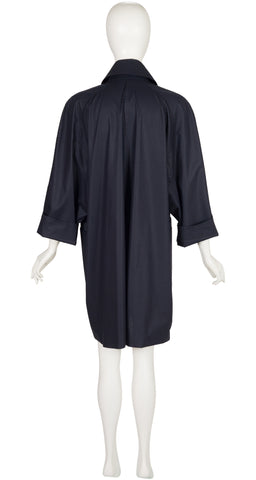 1980s Navy Cotton Box-Cut Trench Coat