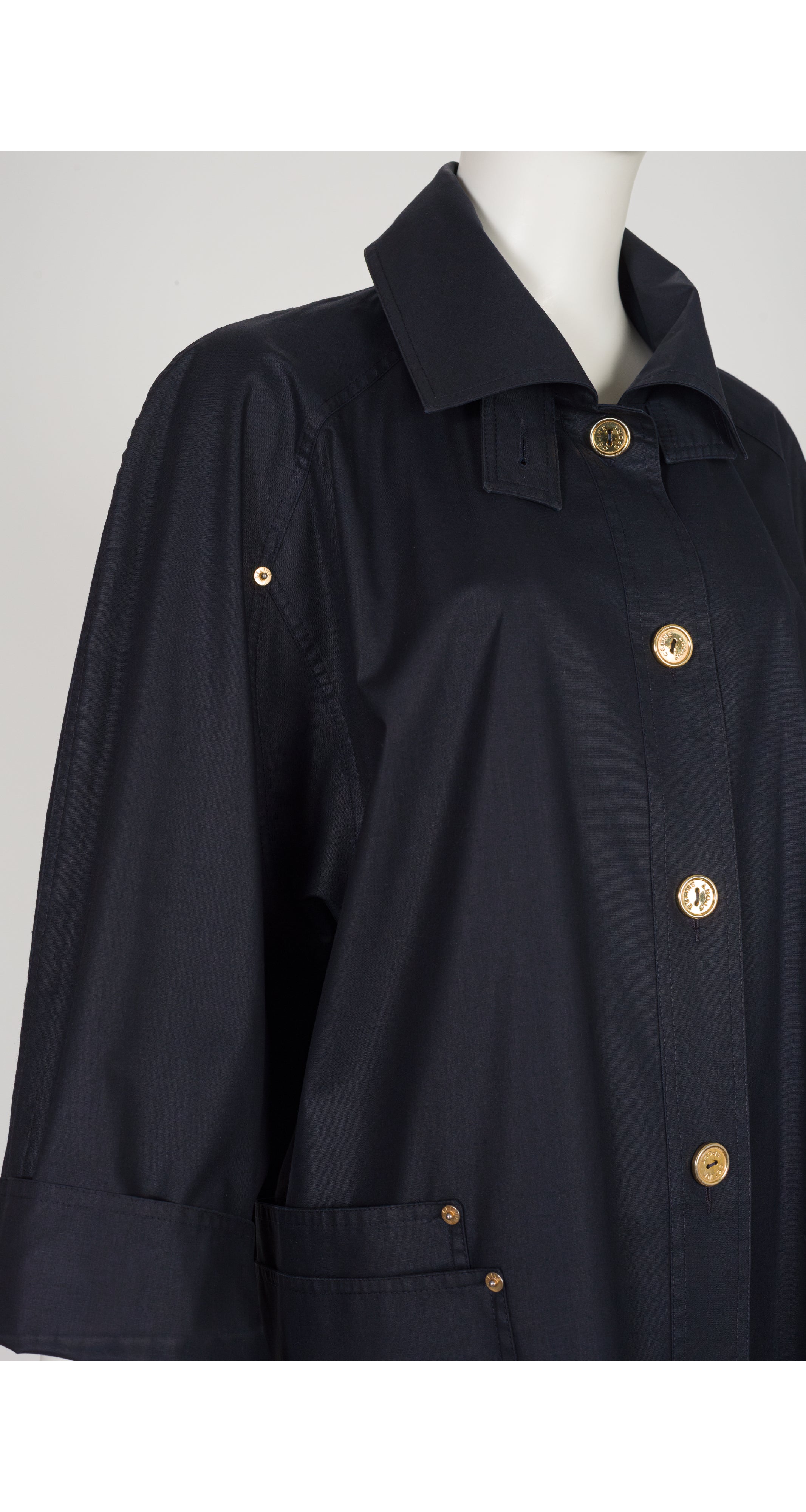 1980s Navy Cotton Box-Cut Trench Coat