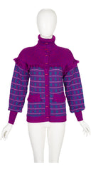 1977-78 F/W Purple Plaid Wool Fringe Toggle Cardigan