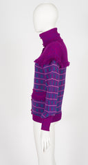 1977-78 F/W Purple Plaid Wool Fringe Toggle Cardigan