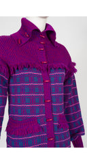 1977-78 F/W Purple Plaid Wool Fringe Toggle Cardigan
