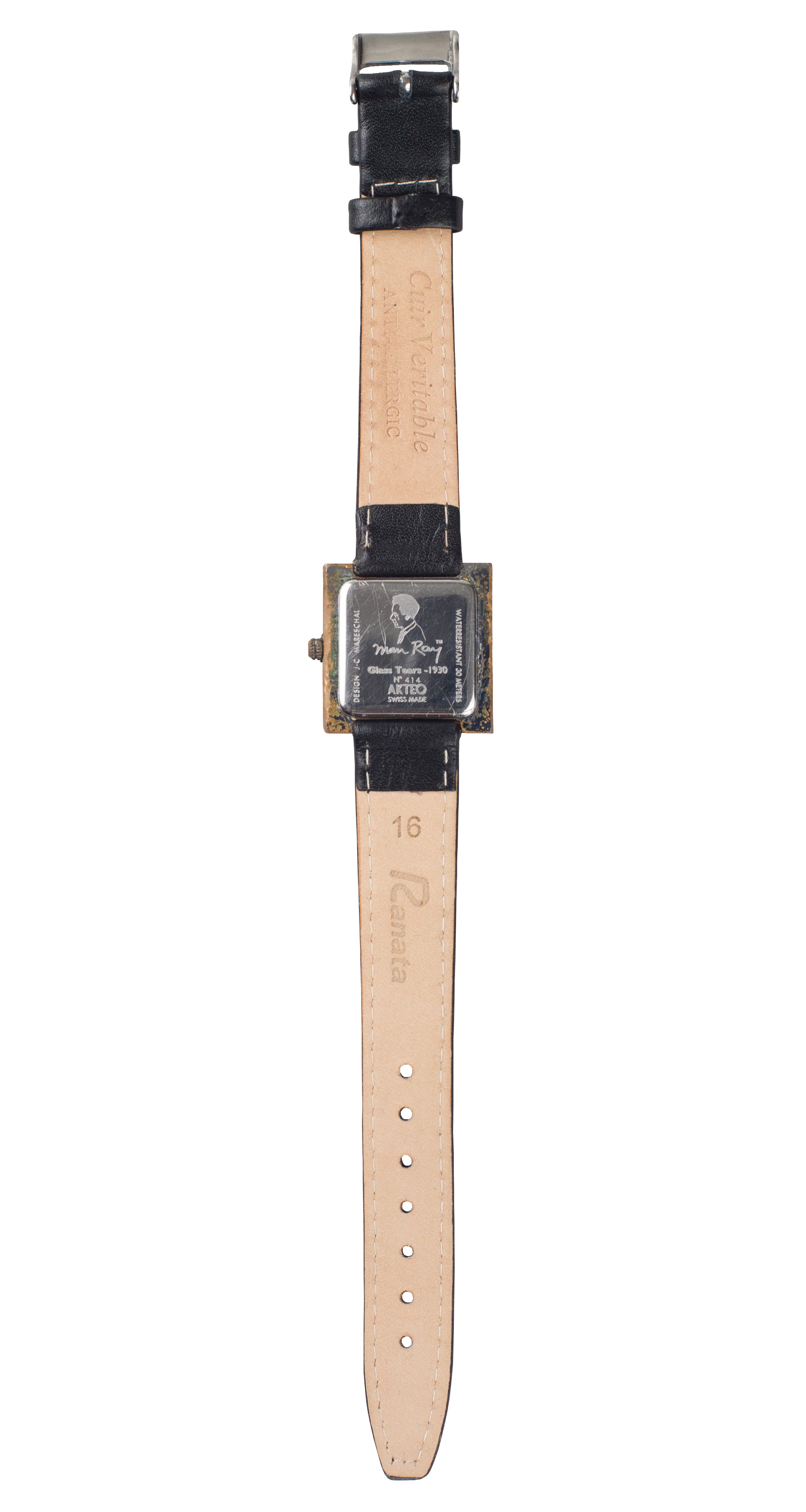 1990s Man Ray's "Glass Tears" Black Leather Wrist Watch