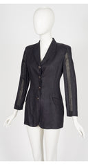 1990s Black Linen Sheer Inset Blazer Jacket