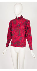 1970s Paisley Red Cotton Leg-of-Mutton Sleeve Top