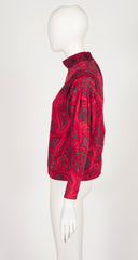 1970s Paisley Red Cotton Leg-of-Mutton Sleeve Top
