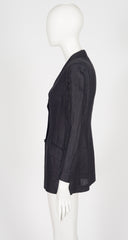 1990s Black Linen Sheer Inset Blazer Jacket