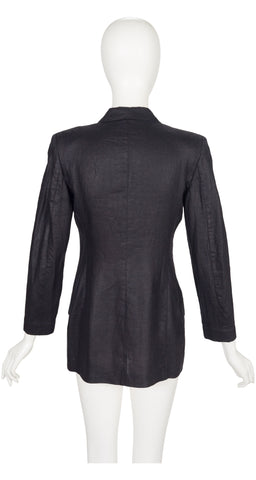 1990s Black Linen Sheer Inset Blazer Jacket