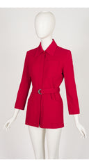 1990s Red Rayon "Mugler"-Buckle Belted Jacket
